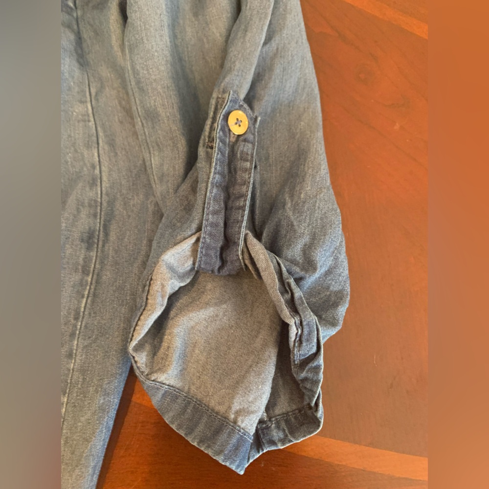 Jones New York Blue Denim Top with Zipper and Gold Tassels - Picture 6 of 9